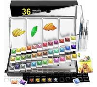RATEL Set di colori ad acquerello metallizzati, scatola di colori ad acquerelli glitterati solidi, 36 colori metallizzati, solubili e miscelabili, per bambini, principianti e professionisti
