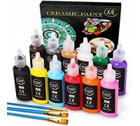 RATEL Set di colori per ceramica, 12 x 22 ml di vernice per porcellana resistente all'acqua con 3 pennelli, colori ceramici ideali per dipingere tazze fai da te, piatti, ceramica