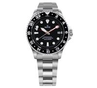 RATIO FreeDiver, orologio subacqueo automatico in vetro zaffiro GMT con lunetta girevole, resistente all'acqua fino a 200 m, orologio subacqueo da uomo, Nero, Subacqueo