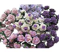 RATREE 888 100 mini rose di carta di gelso di colore viola misto, 18 mm, per scrapbooking, matrimonio, fai da te, forniture per biglietti, rose artificiali, fiori artificiali (viola misto)