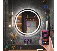Ratsamee Bluetooth Specchio da Bagno LED con Luci, Rotondo 60cm, 3 Colori Dimmerabili, Antiappannamento, Memoria, Montaggio a Parete - Specchio Bluetooth Bagno Musica