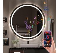 Ratsamee Bluetooth Specchio da Bagno LED con Luci, Rotondo 70cm, 3 Colori Dimmerabili, Antiappannamento, Memoria, Montaggio a Parete - Specchio Bluetooth Bagno Musica