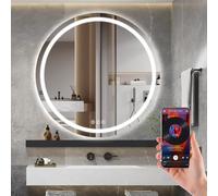 Ratsamee Bluetooth Specchio da Bagno LED con Luci, Rotondo 80cm, 3 Colori Dimmerabili, Antiappannamento, Memoria, Montaggio a Parete - Specchio Bluetooth Bagno Musica