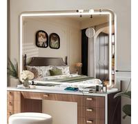 Ratsamee Specchio Trucco con Luci, 100X75cm Specchio da Tavolo LED, Specchio Ingranditore 10X Staccabile, Specchio Cosmetico da Parete, 3 Temperature di Colore, Controllo Tattile, Bianco