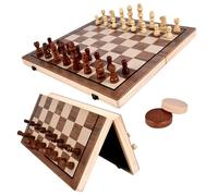 RATSTONE Scacchiera，Scacchiera In Legno，Scacchiera Professionale，Scacchi 2 in 1, scacchi magnetici pieghevoli fatti a mano con pezzi grandi, giocattoli e regali per bambini, 39 x 39 CM