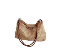 Rattan Bag Fashion Woven Large Capacity Handbag Handmade Braid Shoulder Bag Summer Beach(Brown)