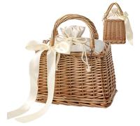 Rattan Beach Bag - Woven Summer Ribbon Tote, Lightweight Handcrafted Carry | Vacation Carry System Accessory Organizer, Natural Texture Fashion Storage Solution Kit Collection For Sunglasses