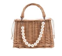 Rattan Beach Bag - Woven Summer Ribbon Tote, Lightweight Handcrafted Carry | Vacation Carry System Accessory Organizer, Natural Texture Fashion Storage Solution Kit Collection For Sunglasses