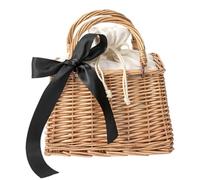 Rattan Beach Bag - Woven Summer Ribbon Tote, Lightweight Handcrafted Carry | Vacation Carry System Accessory Organizer, Natural Texture Fashion Storage Solution Kit Collection For Sunglasses