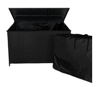 Box portaoggetti Cassapanca da giardino in rattan Nero - 582L, sollevamento assistito del coperchio Telaio in Acciaio Resistente borsa inclusa impermeabile, Ruote, ideale per cuscini d’angolo Jardi