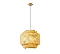 Rattan Bucket Nordic Minimalist Lantern Chandeliers Natural Wicker Lamp Shade Decor Pendant Lighting Fixture for Dinning Room Bedroom Kitchen Island(50cm)