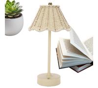 Rattan Desk Lamp - Wireless Rechargeable Dimmable Nightstand Light for Home Decor | Artificial Handwoven Shade with 120 Lumen Glow, Portable Lighting for Bedroom Office Reading