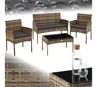 Rattan Garden Set, 4 Seaters, Durable Polyrattan, Washable Water Repellent Cushions, Stable Steel Frame, Coffee Table Outdoor Furniture, Natural RATTAN GARDEN SET FOR 4 PEOPLE: Renew your outdoor spac