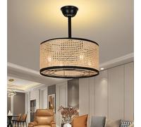 Rattan Lampadario Ventilatore Telecomando Timer Silenzioso Ventola Soffitto Con Luce Vintage Reversibile DC 6 Velocità Plafoniera Con Ventilatore Per Camera Da Letto Sala Da Pranzo