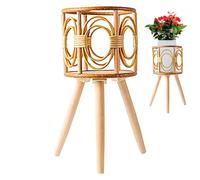 Rattan Plant Stand, Wooden Flower Shelf, 41 Cm/16.14 Inches Basket Display Rack, Elevated Stable Structure, Natural Woven Design, for Indoor Garden Patio Balcony Bedroom Use