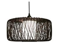 Rattan Woven Pendant Lights, Black Japanese Style Chandelier Industrial Handmade Rustic Lampshade 23.6" Lamps for Kitchen Dining Room Foyer Bedroom Restaurant(Natural,15.7in*7.8in)