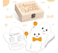 RattanView 50 carte da gioco doppie di Halloween per previsione e consigli del bambino A Little Boo Is Almost Due Baby Shower Decor con scatola dei ricordi in legno zucca floreale carte da gioco del