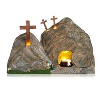 RattanView Kit per la scena della risurrezione della tomba di Pasqua illuminata vuota, decorazione cristiana per la casa, tomba vuota, scena pasquale e croce, decorazione per presepe e statua di
