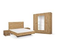 Rauch Möbel Camera da letto Firenze, rovere Artisan, composto da letto con superficie di appoggio 160 x 200 cm, con 2 comodini e armadietto con ante girevoli con specchio, 181 x 210 x 54 cm