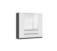 Rauch Möbel Mainz, armadio con ante girevoli, bianco/grigio metallizzato, nero, specchio a 5 ante, 6 cassetti, pacchetto accessori Basic 3 ripiani, 3 aste, senza maniglie, larghezza x profondità 226 x