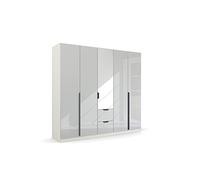 Rauch Möbel Modern by Quadra Spin - Armadio con ante girevoli, in vetro bianco e bianco, con specchio, con 3 aste appendiabiti, 3 ripiani, 2 cassetti, 226 x 210 x 54 cm