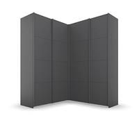 Rauch Möbel Quadra - Armadio angolare con ante sospese, 4 porte, con 2 appendiabiti, 12 ripiani, 3 cassetti, 181 x 229 x 187 cm (L x A x P)