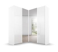 Rauch Möbel Quadra - Armadio angolare con ante sospese, 4 porte, con specchio, 2 appendiabiti, 12 ripiani, 181 x 229 x 187 cm (L x A x P)