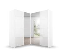 Rauch Möbel Quadra - Armadio angolare con ante sospese, 4 porte, con specchio, 2 appendiabiti, 12 ripiani, 181 x 210 x 187 cm, colore: Bianco