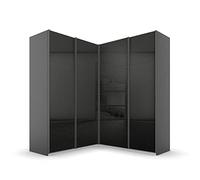 Rauch Möbel Quadra Armadio angolare con ante sospese, grigio metallizzato/grigio lucido, 4 porte, con 2 appendiabiti, 12 ripiani, 181 x 210 x 187 cm