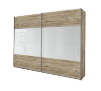 Rauch Möbel Quadra - Armadio con Ante sospese a 2 Ante, con Pacchetto di Accessori Basic 4, 2 mensole, Colore Rovere Sanremo Chiaro/Bianco Lucido, 181 x 229 x 62 cm
