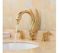 RAUGAJ Rubinetti, Rubinetto per Vano da Bagno Montato a Pavimento Dorato Doppia Vasca da Bagno Set da Bagno Miscelatore da Bagno con Manuale/Stile D'Oro 1
