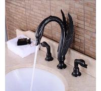 RAUGAJ Rubinetti, Rubinetto per Vano da Bagno Montato a Pavimento Dorato Doppia Vasca da Bagno Set da Bagno Miscelatore da Bagno con Manuale/Nero