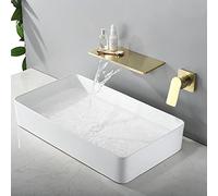 RAUGAJ Rubinetti, Vasca da Bagno Set da Doccia a Muro Di Rubinetto da Bagno a Cascata Montata, Tocco Caldo e Mixer Caldo e Cromo/Oro Spazzolato