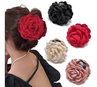 Rauimour Confezione da 4 fermagli per capelli a forma di rosa, realizzati a mano, per donne e ragazze, eleganti forcine per capelli in tinta unita in tinta unita, accessori per capelli spessi e