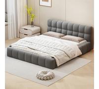Ravas Letto imbottito, 140 x 200 cm, Bubble con rete a doghe e testiera, letto matrimoniale con schienale morbido e bordo imbottito, per adolescenti e adulti, senza materasso, tessuto di lino, grigio