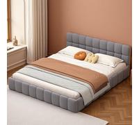 Ravas Letto imbottito, 160 x 200 cm, Bubble con rete a doghe e testiera, letto matrimoniale con schienale morbido e bordo imbottito, per adolescenti e adulti, senza materasso, tessuto di lino, grigio
