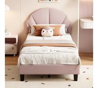 Ravas Letto imbottito per bambini, 90 x 190 cm, con rete a doghe, letto con testiera regolabile a forma di conchiglia, telaio per letto singolo, letto per ragazzi per la cameretta dei bambini, tessuto