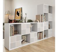 Ravas Libreria multifunzione con 8 scomparti e griglia frontale, 60 x 30 x 125 cm, scaffale a cubo per soggiorno, ufficio e camera da letto, bianco