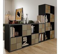 Ravas Libreria multifunzione con 8 scomparti e griglia frontale, 60 x 30 x 125 cm, scaffale a cubo per soggiorno, ufficio e camera da letto, nero