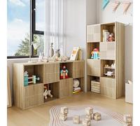 Ravas Libreria multifunzione con 8 scomparti e griglia frontale, 60 x 30 x 125 cm, scaffale a cubo per soggiorno, ufficio e camera da letto, colore legno naturale