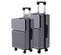 Ravas Set di 2 valigie rigide e trolley con scomparto extra, valigetta da viaggio con ruote, custodia rigida con serratura, trolley in ABS con manico telescopico, colore argento