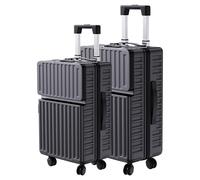 Ravas Set di 2 valigie rigide e trolley con scomparto extra, valigetta da viaggio con ruote, custodia rigida con serratura, trolley in ABS con manico telescopico, colore nero