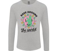 Rave Around The World Dance Music Acid Raver Uomo Manica Lunga T-Shirt