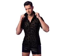 Rave Club Vedere Attraverso Mesh Top Cuore Stampa Button Down Camicie Uomo