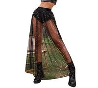 Rave Outfit Women's Glitter Skirt Festival Skirt Outfit Rock Donna Estate Rockabilly Vestito Donna Fringe Skirt Sequins Skirt Festival Mesh Skirt Trasparente 2 in 1 Skirt Maxi Skirt, Nero , L