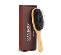 RAVEGO Spazzola per capelli con setole di cinghiale per donne e uomini, lisciante e districante per capelli lunghi e ricci, pagaia di bambù, spazzola per capelli con setole di cinghiale e nylon