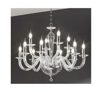 RAVEL LAMPADARIO A SOSPENSIONE CLASSICO IN VETRO E CRISTALLO A 12 LUCI IN 4 COLORI ONDALUCE