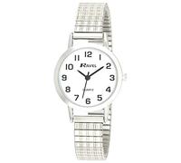 Ravel - Orologio da donna tradizionale con quadrante numerico bianco su cinturino espandibile - color argento