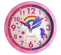 Ravel Orologio da parete per bambini, 25 cm, per insegnare l'ora, R.KC.10, analogico, al quarzo, con unicorno/quadrante rosa