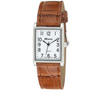Ravel - Orologio rettangolare tradizionale unisex con quadrante numerico trasparente - color argento/marrone